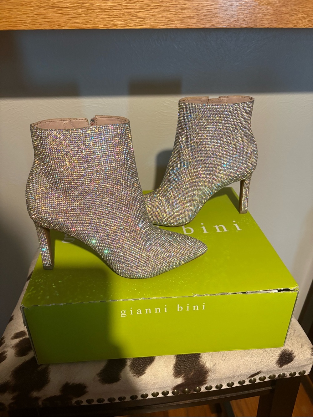 Gianni Bini Iridescent Crystal Embellished Ankle Boots